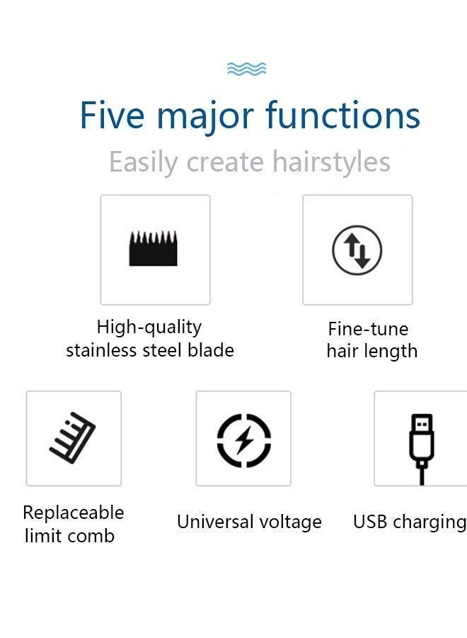 صورة العالمة ماكينة حلاقة وتشذيب الشعر للاستخدام المنزلي – لاسلكية، قابلة لإعادة الشحن عبر USB، هادئة، عدة عناية عائلية للشعر واللحية وشعر الجسم - Image 4