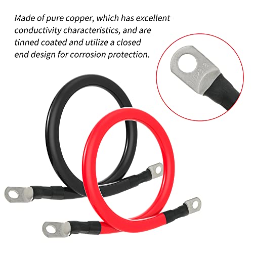 TUELETFU كابل بطارية قياس 1/0 AWG مع موصلات 3/8 بوصة لمحول الطاقة للسيارات البحرية RV والشاحنات والجرارات والدراجات النارية 2 قطعة (1 قدم) - Image 3