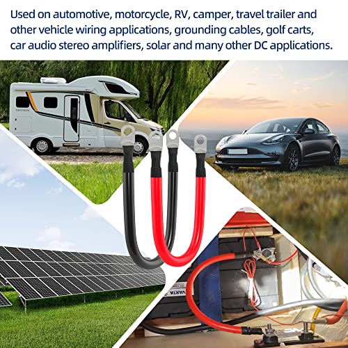 TUELETFU كابل بطارية قياس 1/0 AWG مع موصلات 3/8 بوصة لمحول الطاقة للسيارات البحرية RV والشاحنات والجرارات والدراجات النارية 2 قطعة (1 قدم) - Image 4