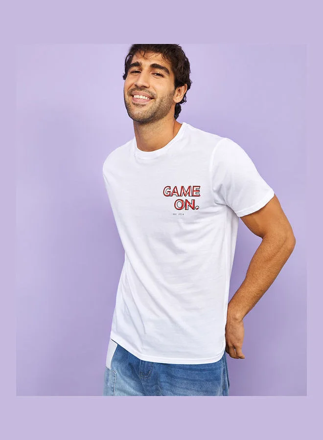 Styli Pack of 2 - Slogan Print Cotton Regular Fit T-shirt