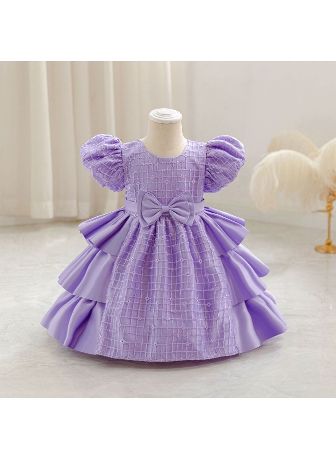 Children's Birthday Dress, Children's Dress,  Princess Dress, Satin Cloth Bow Stripe - Image 1