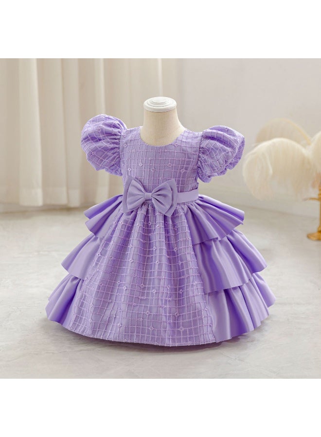 Children's Birthday Dress, Children's Dress,  Princess Dress, Satin Cloth Bow Stripe - Image 2