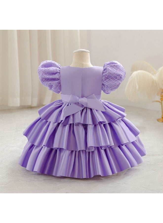 Children's Birthday Dress, Children's Dress,  Princess Dress, Satin Cloth Bow Stripe - Image 3
