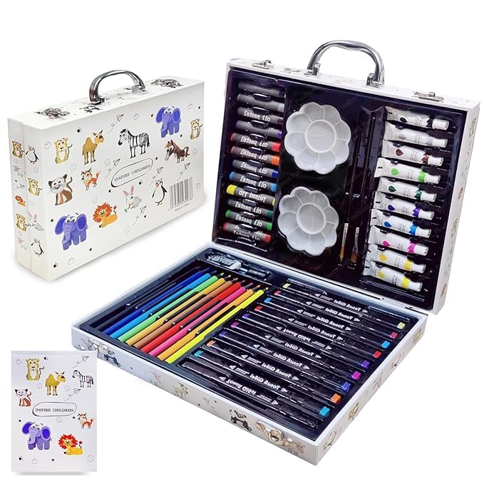 Kitchen Bloom Color Kit Art Set for Kids, 145 Pieces Drawing Kit with Colour Pencils, Oil Pastels, Paint Brushes, Water Colours, Marker Pens, Color Set for Kids (Children's zoo (110 pcs)) - Image 1
