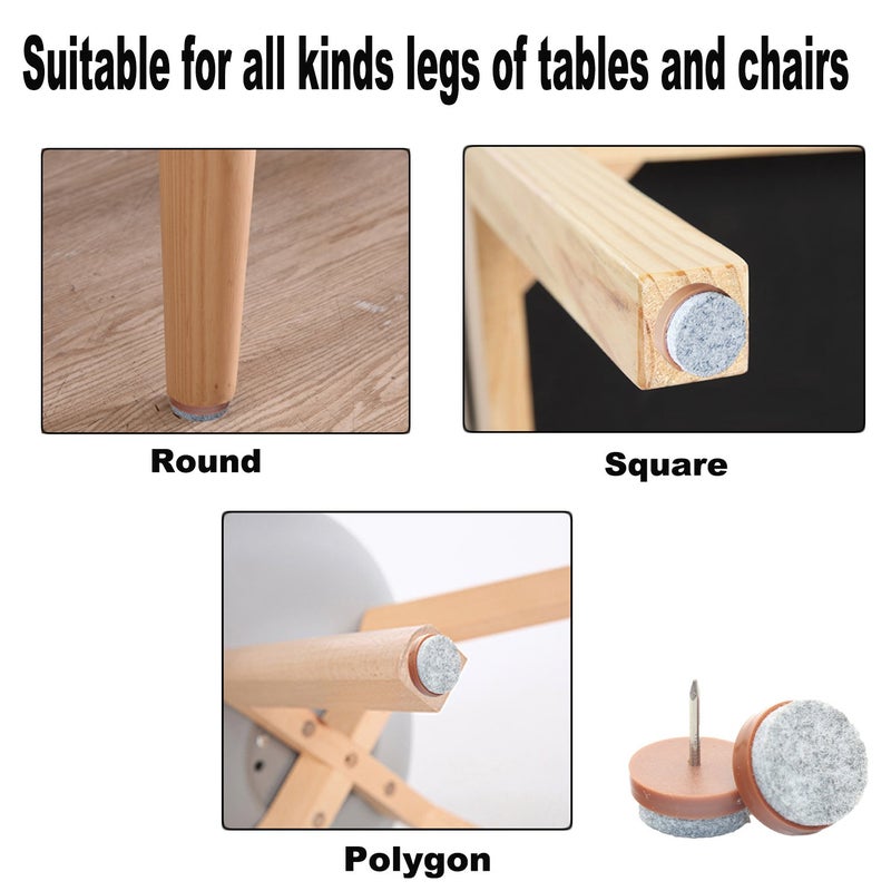 Gutapo 40Pcs Round Heavy Duty Nail-On Felt Pad For Furniture Chair Table Leg Feet Floor Protectors Slide Smoothly (Brown  Pad Diameter 22Mm) - Image 3