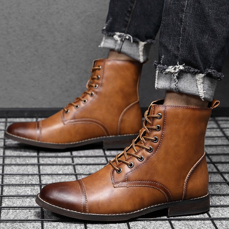 New Velvet Martin Boots Fashion Large Size Pointed Retro Leather Boots High-Top British Casual Men'S Shoes 48 - Image 2