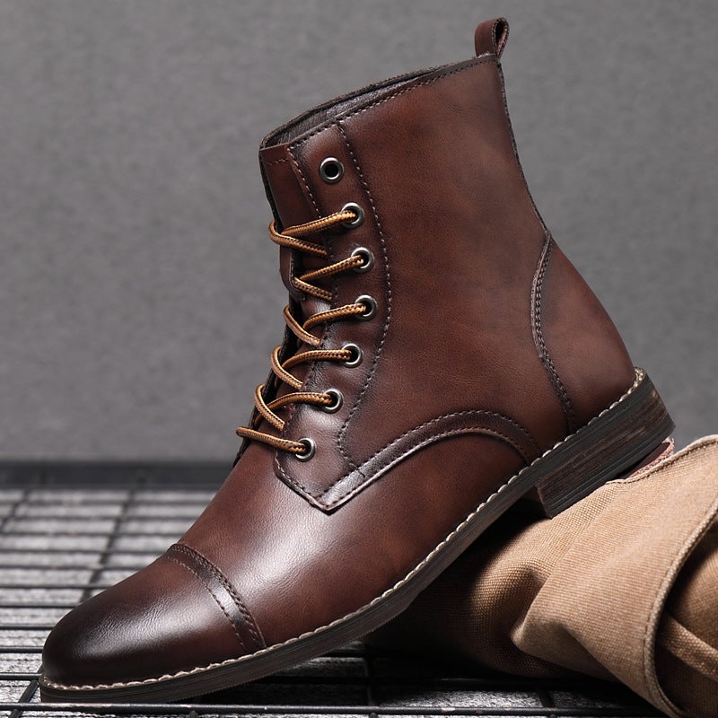 New Velvet Martin Boots Fashion Large Size Pointed Retro Leather Boots High-Top British Casual Men'S Shoes 48 - Image 1