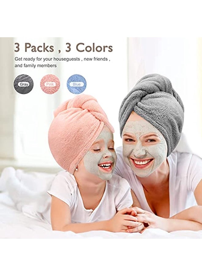 Generic 3 Pack Microfiber Hair Drying Towel Super Absorbent Twist Turban Quick Dry Hair Caps with Buttons Bath Loop for Salon Dry Hair Hat  - Image 3