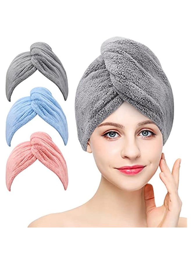Generic 3 Pack Microfiber Hair Drying Towel Super Absorbent Twist Turban Quick Dry Hair Caps with Buttons Bath Loop for Salon Dry Hair Hat  - Image 1