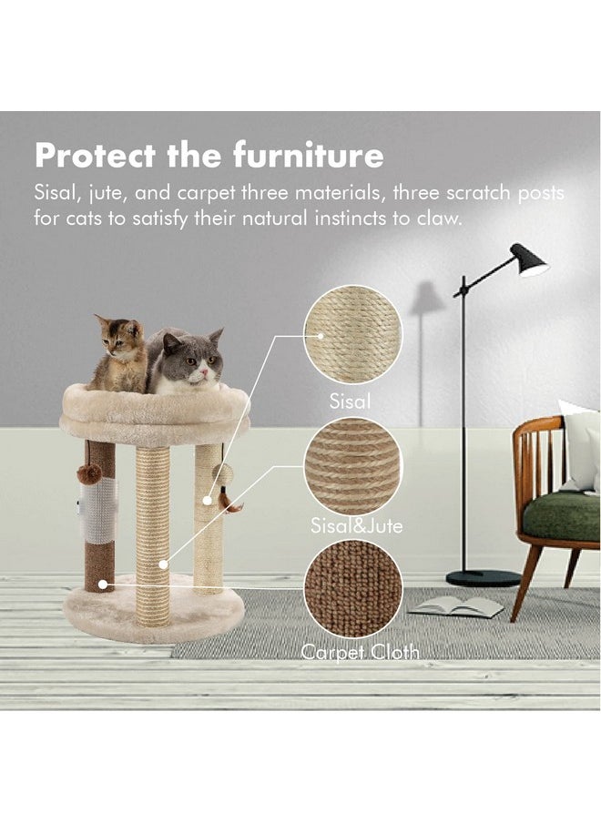 MECOOL MECOOL 4in1 Small Cat Tree,Scratching Post with Tower Soft Bed, Sisal Carpet Jute Posts with Three Hanging Ball Toys and Massage Brush for Indoor Cats and Kittens  - Image 3