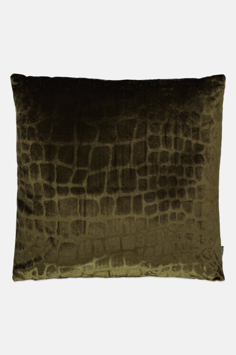 Unique Living Square Velvet Crocodile Textured Removable Cover Cushion, Winter Green  - Image 1