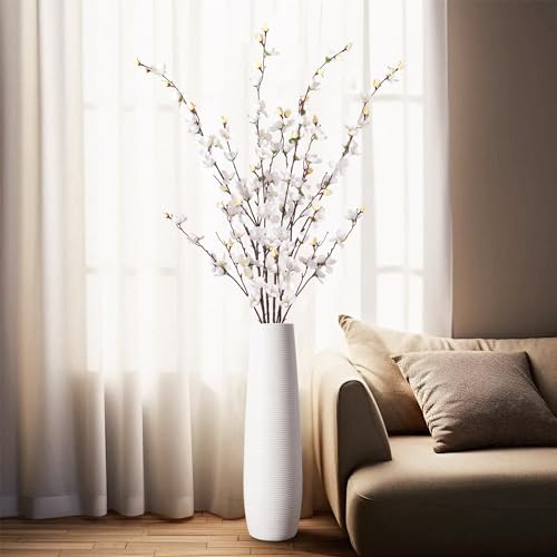 Ammyoo Artificial Faux Plants Flowers Indoor Spring Summer Decor, 4 Bundles Fake Silk Plum Blossom,Faux Silk Cherry Blossom Branches for Wedding Office Party Hotel Home Decor, Vase Not Included(White) - Image 3