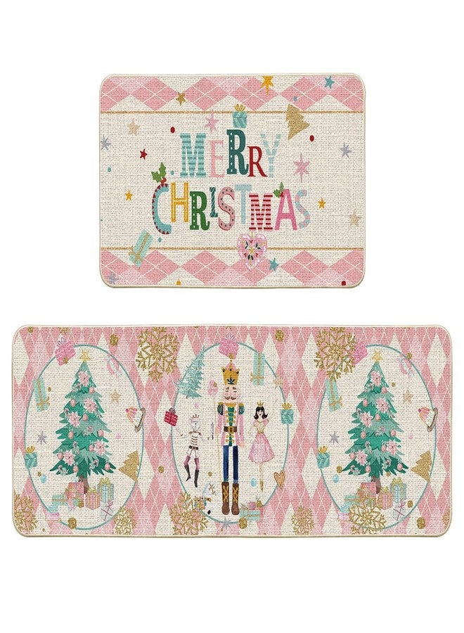 Artoid Mode Diamond Plaid Nutcracker Merry Christmas Kitchen Mats Set of 2, Winter Decor Low-Profile Kitchen Rugs for Floor - 17x29 and 17x47 Inch - Image 1