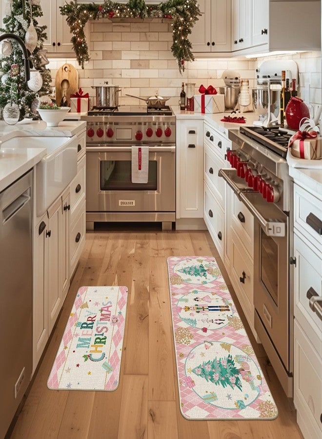 Artoid Mode Diamond Plaid Nutcracker Merry Christmas Kitchen Mats Set of 2, Winter Decor Low-Profile Kitchen Rugs for Floor - 17x29 and 17x47 Inch - Image 2