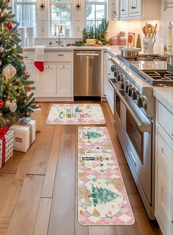Artoid Mode Diamond Plaid Nutcracker Merry Christmas Kitchen Mats Set of 2, Winter Decor Low-Profile Kitchen Rugs for Floor - 17x29 and 17x47 Inch - Image 3