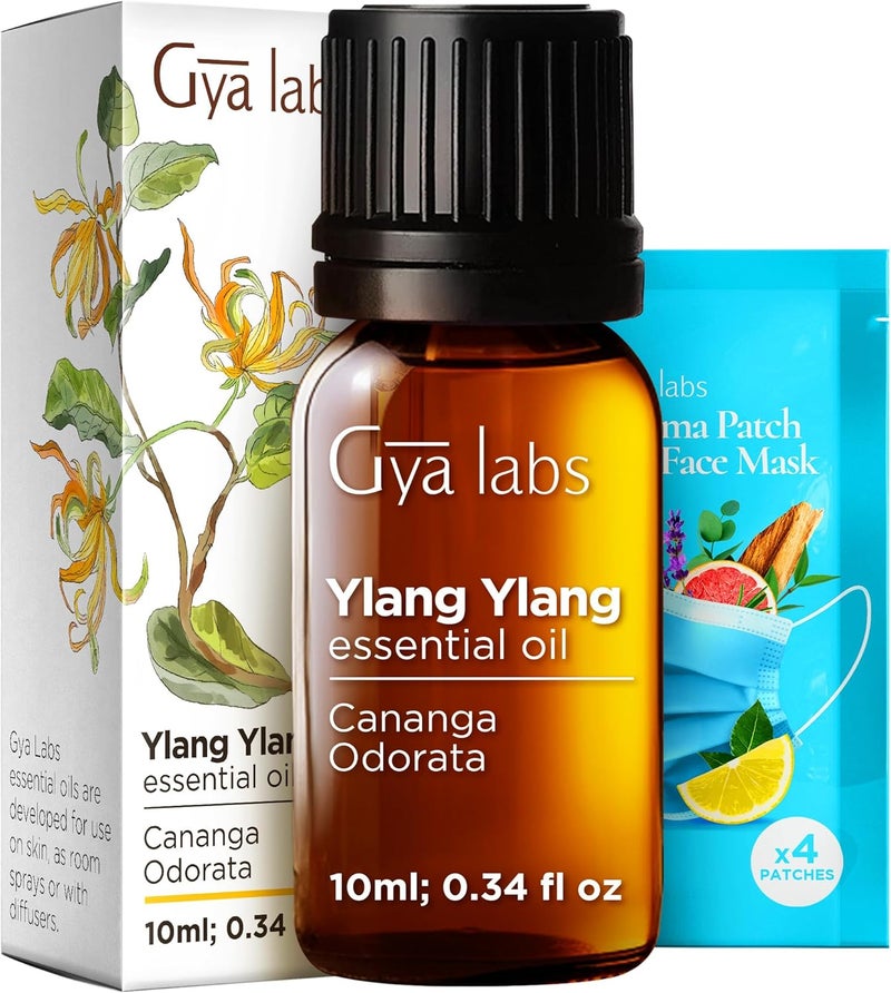 gya labs زيت اليلانغ يلانغ الأساسي من جيا لابز - 0.34 أونصة سائلة - للشعر، البشرة، الناشر، العلاج العطري وصنع الشموع بنفسك - Image 1