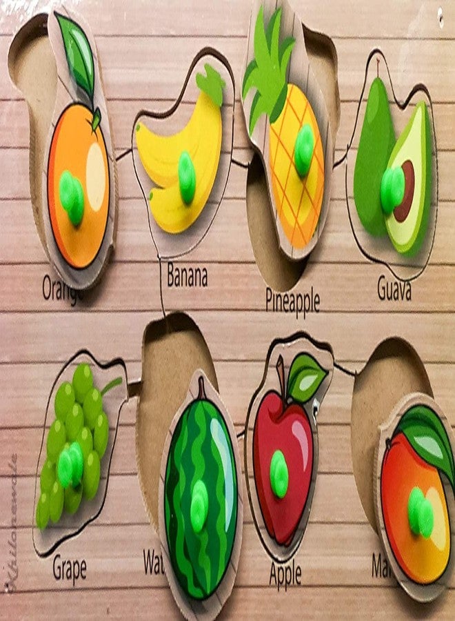 Khilonewale ~ Wooden Puzzle with Knobs Educational and Learning Toy for Kids (Fruits+Vegetable) - Image 3
