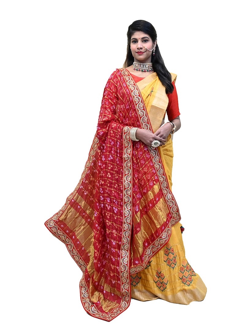 RANISATIYA Marwadi Rajasthani Bandhani Odhana Pure Ghatchola Fabric Chunri & Piliya (Chunri (Red)) - Image 2