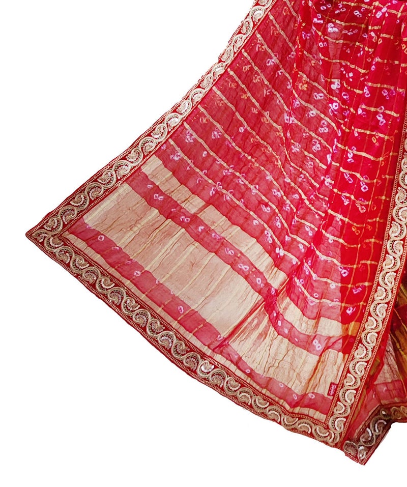 RANISATIYA Marwadi Rajasthani Bandhani Odhana Pure Ghatchola Fabric Chunri & Piliya (Chunri (Red)) - Image 3