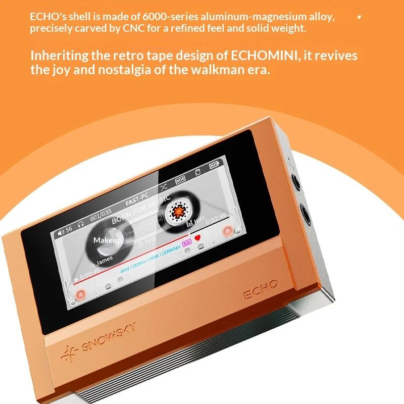 FiiO SnowSky Echo Lossless MP3 Player, 8gb, Cs43198 Dual-Output Decoder, Bluetooth, DSD WAV Hi-Res Audio, Orange - Image 2