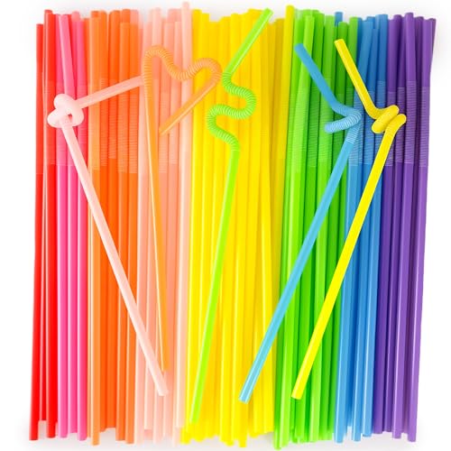 HANSGO Disposable Colorful Drinking Straws, 13inch Extra Long Flexible Straws for Party Decorations, 7 Colors, 100PCS - Image 1