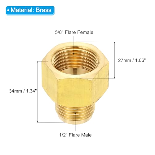 Patikil 5/8" Female x 1/2" Male Flare Connectors, SAE 45 Degree Flare Brass Adapter for Air, Gas Line, Refrigeration, HVAC - Image 2