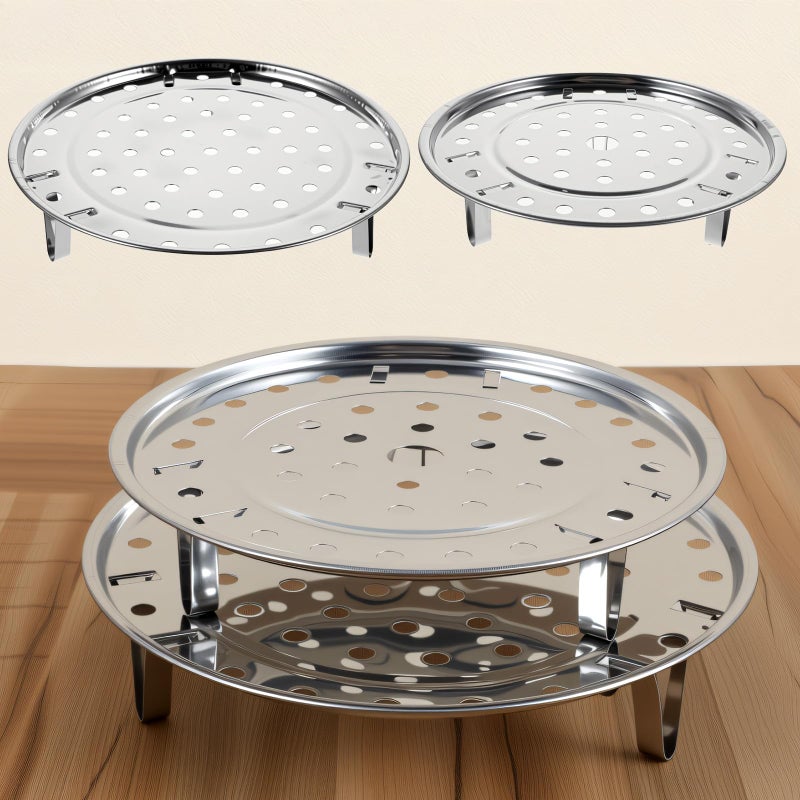Matwsec 2PCS Round Stainless Steel Steamer Rack, Steaming Rack Stand, Canner Canning Racks Steamer Insert Stock Pot Steaming Tray Pressure Cooker Cooking Toast Bread Salad Baking - Image 1