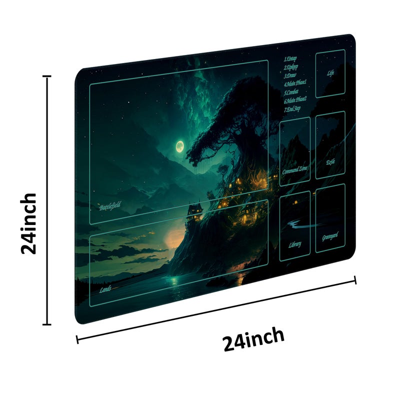حصيرة اللعب Extalas MTG Playmat TCG - تتضمن أنبوب تخزين و7 نرد بجودة عالية الجودة وحصيرة مقاومة للماء وغير قابلة للانزلاق! (مفرش اللعب مع المناطق الخضراء) - Image 2