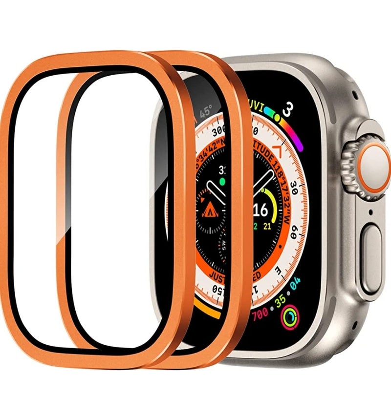 Dado Apple Watch Series Ultra 2 & 8 Ultra 49mm Metal Bumper Frame + Tempered Glass Screen Protector, Full Coverage, Orange - Image 2