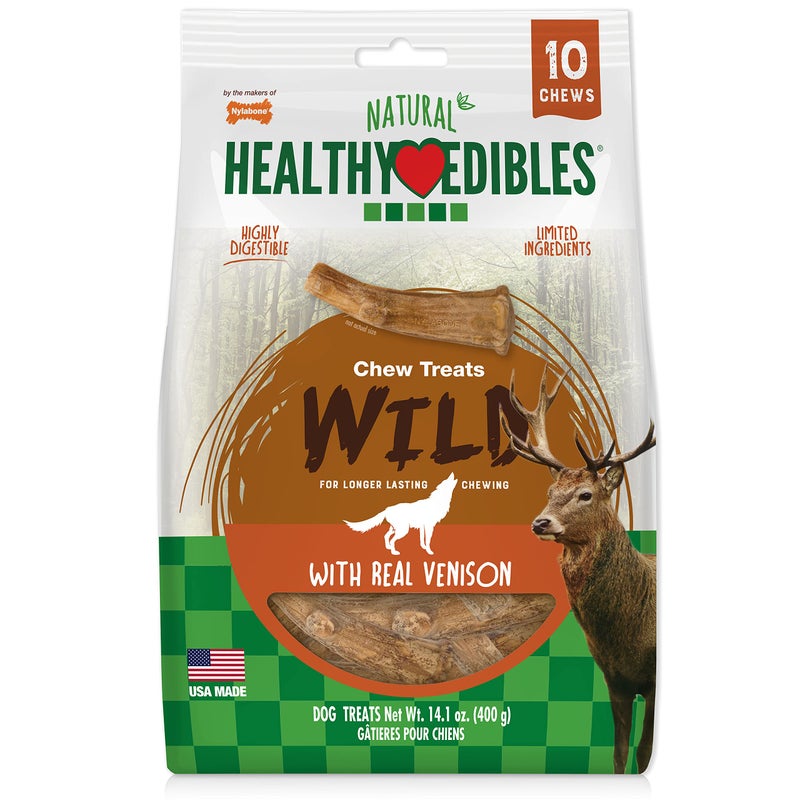 Nylabone Healthy Edibles WILD Natural Dog Chew Treats for Large Dogs Long Lasting Dog Healthy Chew Antler Bone Made in USA Venison Flavor For Dogs Up to 50 lbs 10 Count