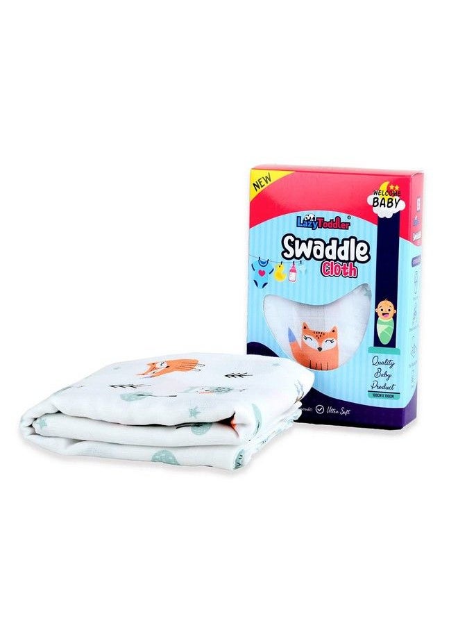 LazyToddler Organic Cotton Baby Muslin Swaddle Wrap For New Born One Of The Best New Born Baby Essentials (Fox Design 100 Cm X 100 Cm Pack Of 1)  - Image 2