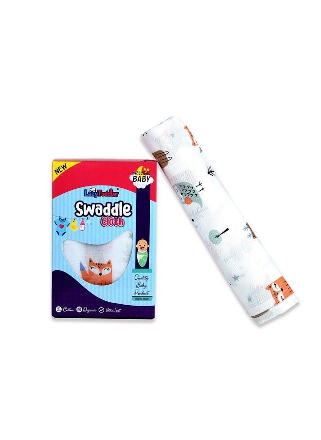 LazyToddler Organic Cotton Baby Muslin Swaddle Wrap For New Born One Of The Best New Born Baby Essentials (Fox Design 100 Cm X 100 Cm Pack Of 1)  - Image 3