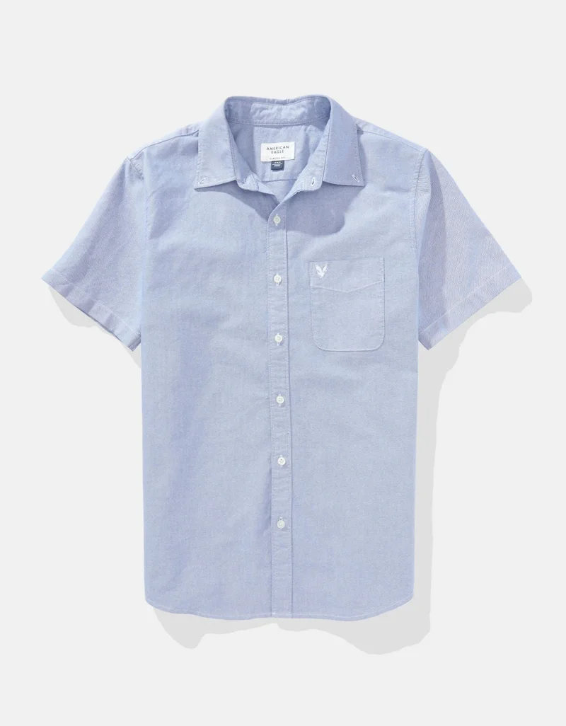 American Eagle  AE Short-Sleeve Classic Fit Button-Up Shirt for Men | Best Price UAE