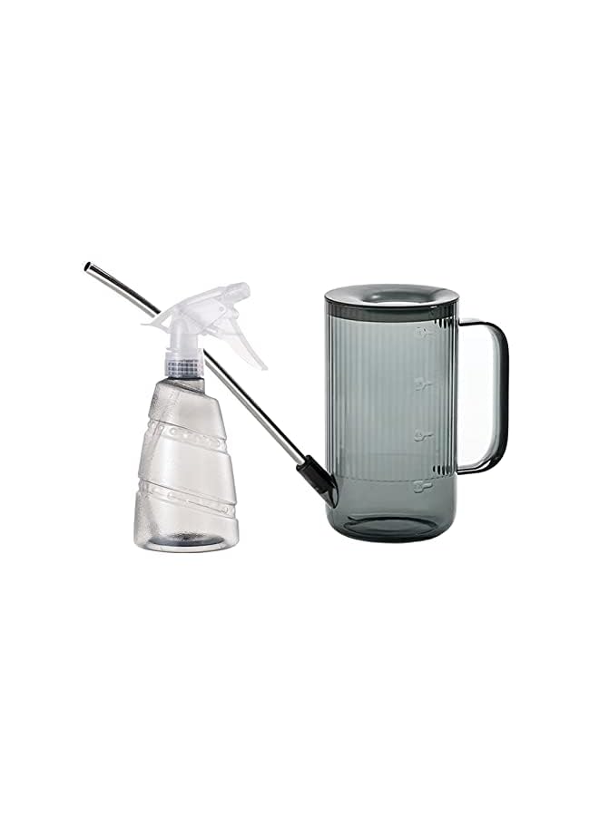 Qiccijoo Watering Can For Indoor Outdoor Plants 1L 34Oz With Stainless Steel Long Spout Bonus 500Ml 17Oz Spray Bottle For Watering Plants Flowers Succulents And Bonsai Grey - Image 1