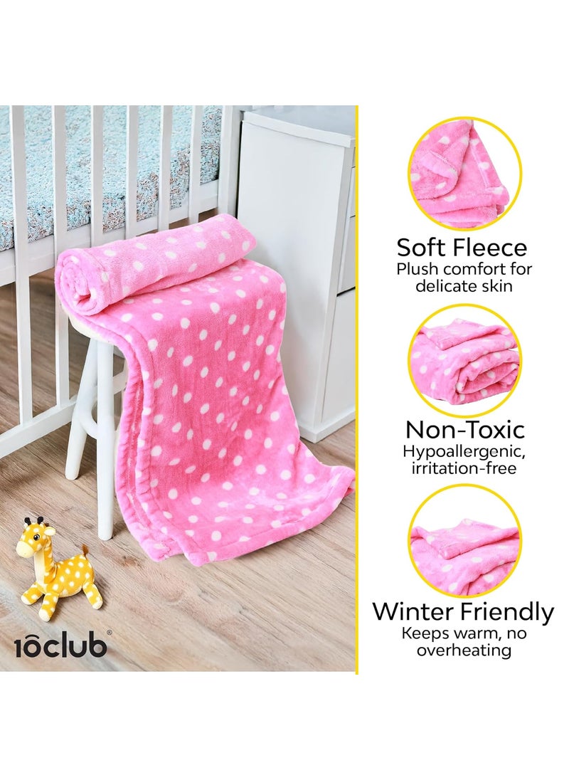 My NewBorn - MyNewborn by 10club Polka Dot Sherpa Fleece Baby Blanket | for Baby Girl, Boy, Newborn, Nursery | All Season, AC Blanket |0-12 M | 76x100 cm 240 GSM (Pink) - Image 1
