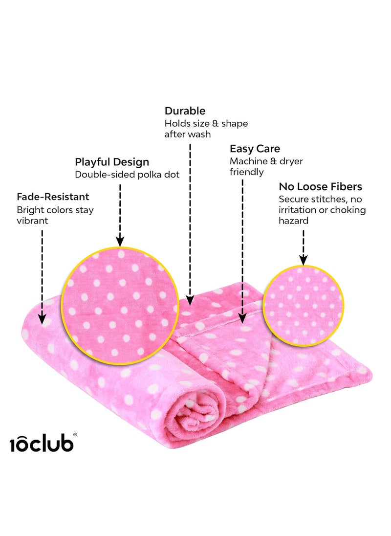 My NewBorn - MyNewborn by 10club Polka Dot Sherpa Fleece Baby Blanket | for Baby Girl, Boy, Newborn, Nursery | All Season, AC Blanket |0-12 M | 76x100 cm 240 GSM (Pink) - Image 1
