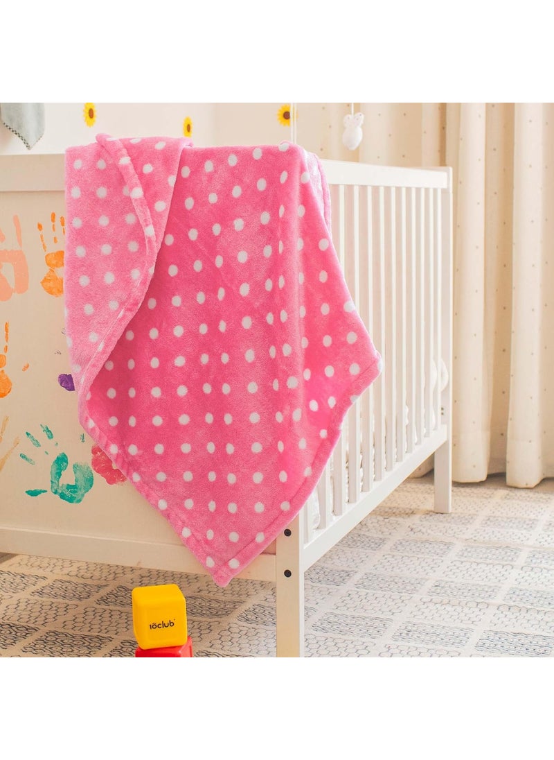 My NewBorn - MyNewborn by 10club Polka Dot Sherpa Fleece Baby Blanket | for Baby Girl, Boy, Newborn, Nursery | All Season, AC Blanket |0-12 M | 76x100 cm 240 GSM (Pink) - Image 1