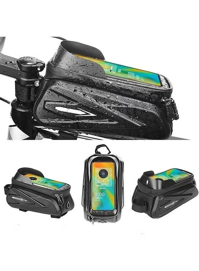 عام حقيبة هاتف للدراجات مقاومة للماء - إطار أمامي بشاشة لمس حساسة، ومقود أنبوب علوي من مادة إي في إيه لتخزين الدراجات - تناسب أقل من 7.2 بوصة، سعة 1.5 لتر - Image 5