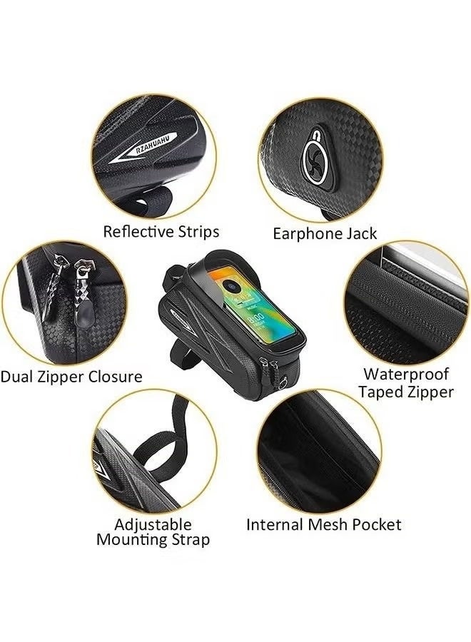 عام حقيبة هاتف للدراجات مقاومة للماء - إطار أمامي بشاشة لمس حساسة، ومقود أنبوب علوي من مادة إي في إيه لتخزين الدراجات - تناسب أقل من 7.2 بوصة، سعة 1.5 لتر - Image 2