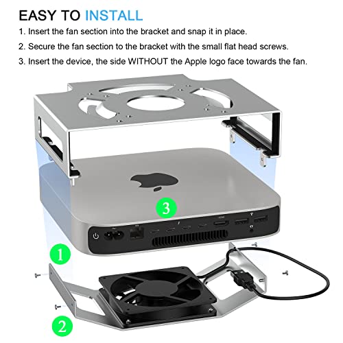 IFCASE Mac mini Cooling Fan Mount, IFCASE Behind Monitor, Under Desk, Wall Mount Cooling Fan Stand for Mac mini 2010 to 2023 M2, Compatible VESA Holder with Anti-Scratch Pad (Silver) - Image 2