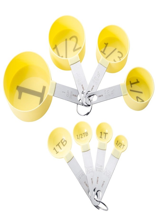 BLEWAY Easy to Read Measuring Cups & Spoons Set for Visually Impaired, Stackable Cups and Spoons, Nesting Measure Cups with Stainless Steel Handle (Yellow) - Image 1