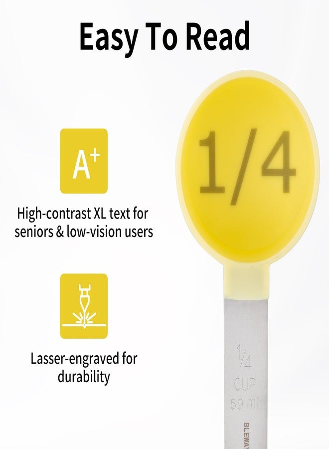 BLEWAY Easy to Read Measuring Cups & Spoons Set for Visually Impaired, Stackable Cups and Spoons, Nesting Measure Cups with Stainless Steel Handle (Yellow) - Image 2