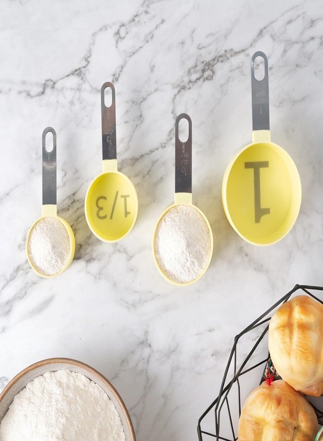 BLEWAY Easy to Read Measuring Cups & Spoons Set for Visually Impaired, Stackable Cups and Spoons, Nesting Measure Cups with Stainless Steel Handle (Yellow) - Image 4