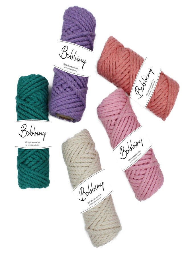 Bobbiny 3Ply Twisted Macrame Cotton Cord Dori (Each Color 4mm 10 Meter) Thread for Macrame DIY and Other Projects_Peach Sea Green Baby Pink Off White Purple. - Image 1