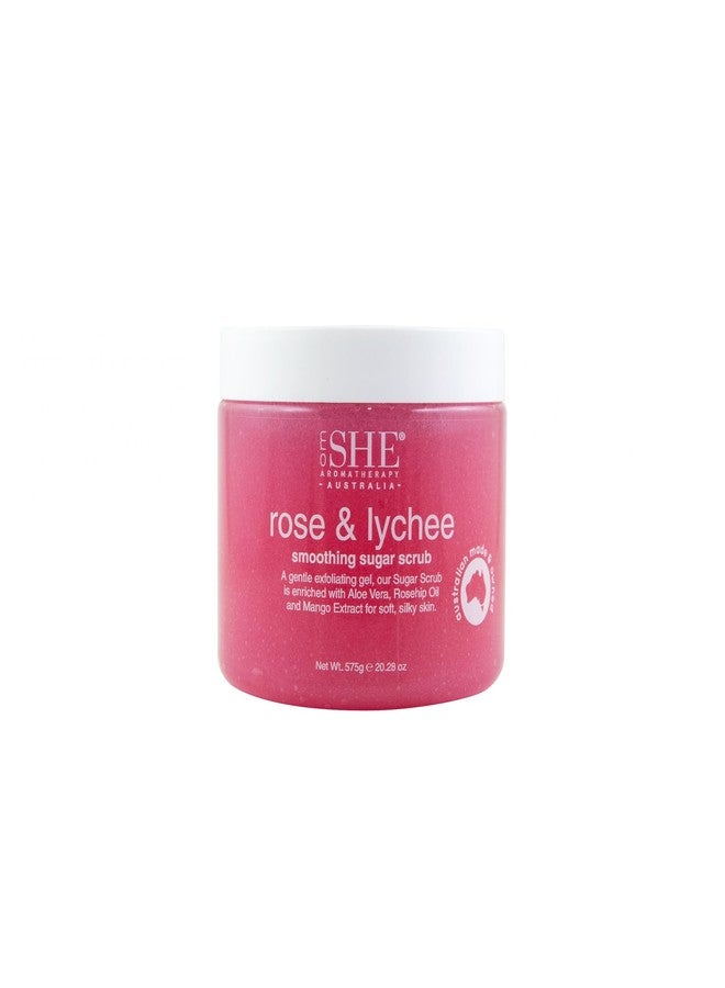 OM SHE Aromatherapy Rose & Lychee Sugar Scrub 20.28oz - Exfoliating Body Scrub, Natural Sugar, Micro Bead Free, Rosehip Oil. Australian made. - Image 1
