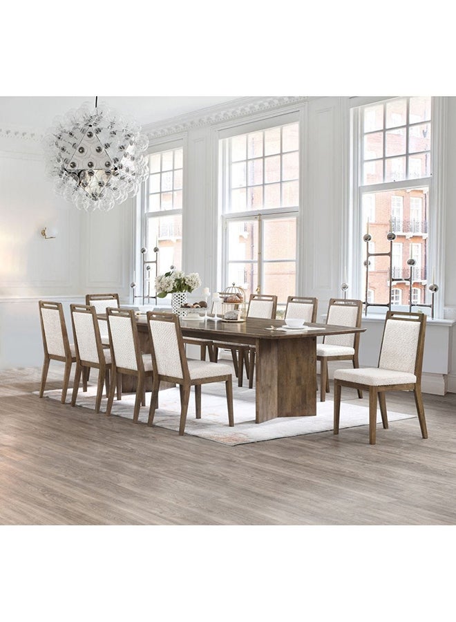 DANUBE HOME Addison 11 Piece Rectangular Dining Set Sturdy Kitchen Dining Table With 10 Dining Chairs Made In Malaysia 1 Plus 10 Seater Modern Design Furniture for Home Dining Room Oak / Beige  - Image 3