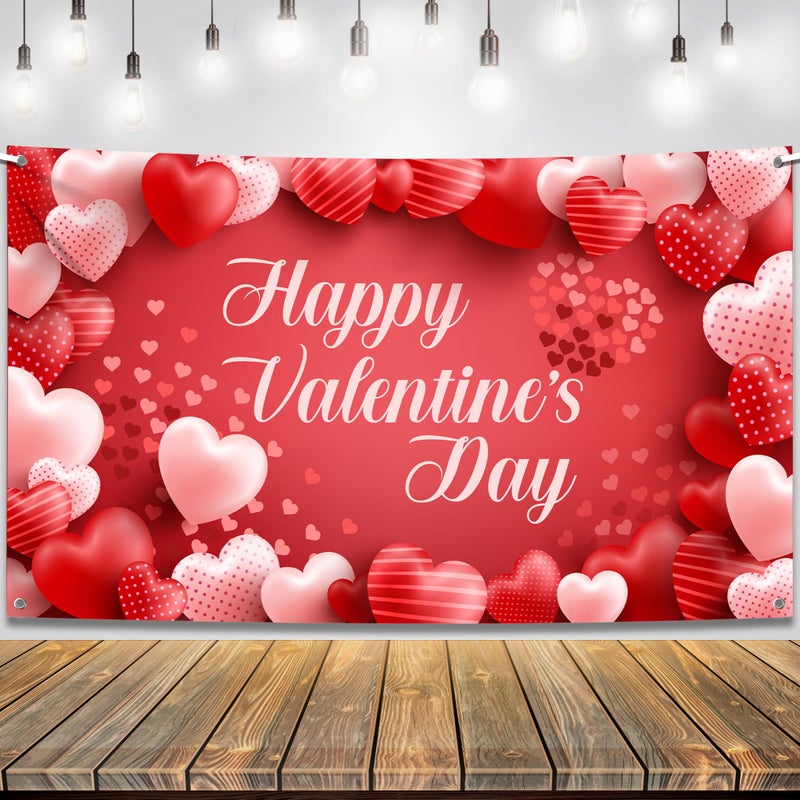 KatchOn, Happy Valentines Day Banner - XtraLarge 72x44 Inch | Happy Valentines Day Backdrop for Photography | Valentines Day Decorations Backdrop | Heart Valentine Banners for Valentines Decorations - Image 1