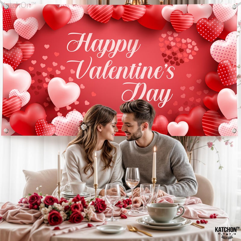 KatchOn, Happy Valentines Day Banner - XtraLarge 72x44 Inch | Happy Valentines Day Backdrop for Photography | Valentines Day Decorations Backdrop | Heart Valentine Banners for Valentines Decorations - Image 5
