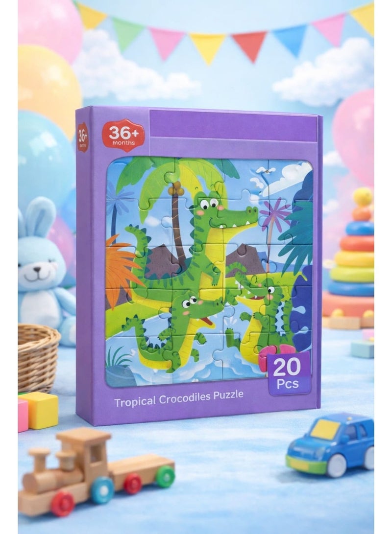 3-in-1 Animal Kids Jigsaw Puzzle Set – Bear (16 Pcs), Crocodile (20 Pcs), Tiger (25 Pcs) | Educational Learning Puzzle for 3+ Years | Brain Development & Motor Skills Toy - Image 3