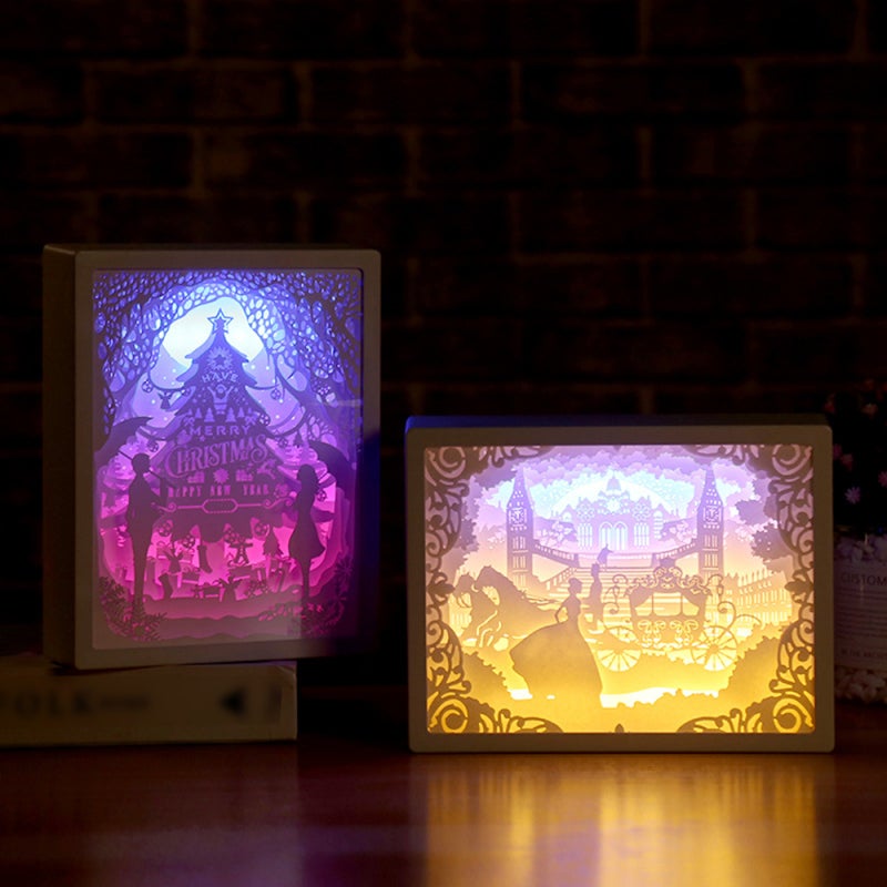 3D Paper Carving Night Light 6-Inch Mini Size Gentle Calming Glow - Low Power Consumption Papercut Light Boxes for Kids Bedtime Home Decor - Image 3